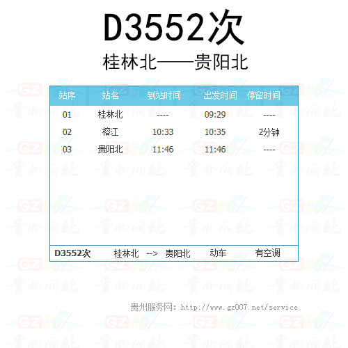 D3552次動(dòng)車時(shí)刻表